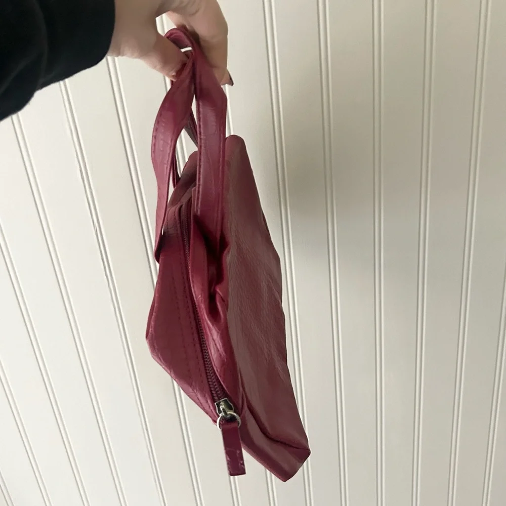 Burgundy Faux Croc Makeup Bag Cosmetic Pouch Red Crocodile Embossed